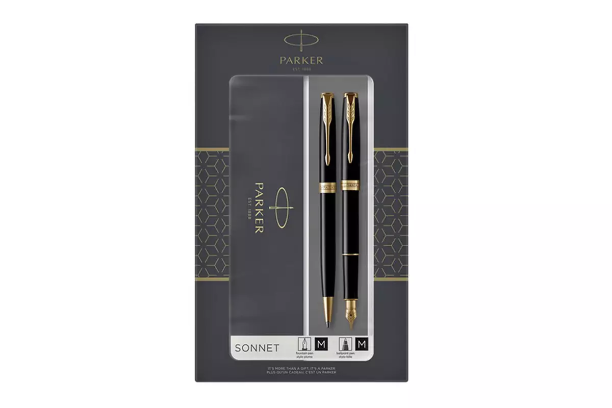 Parker Sonnet Laquer Black GT Balpen + Vulpen Set